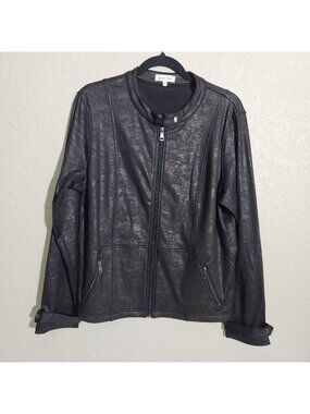Grace & Lace Womens Faux Leather Jacket XL Black Zippered Modern Textured